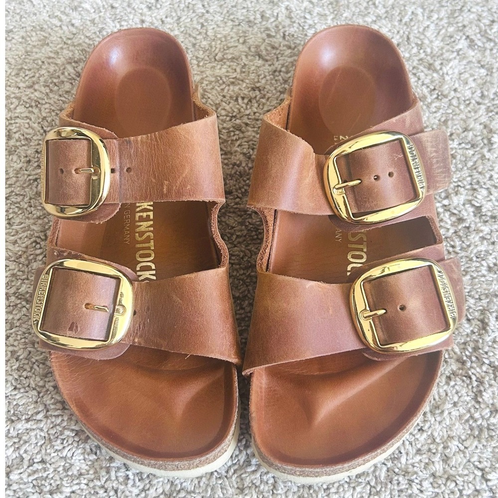 Birkenstock Arizona Gold Big Buckle Cognac Oiled Leather Sandals Hardware 37 (6)